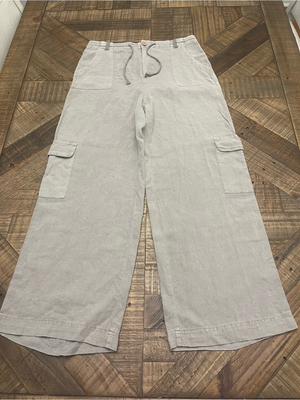Sincerely Jules Linen Blend Wide Leg Cargo Pants Beige Size XL